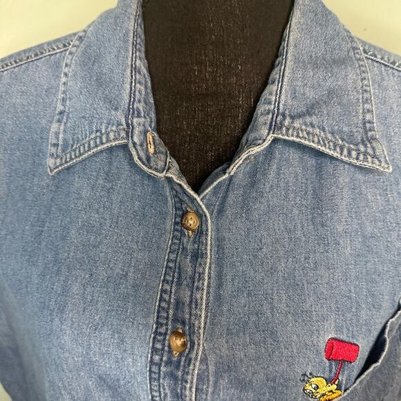 Vintage Looney Tunes Tweety Bird Denim Sleeveless Shirt | 90s Cartoon Tee - Picture 5 of 9